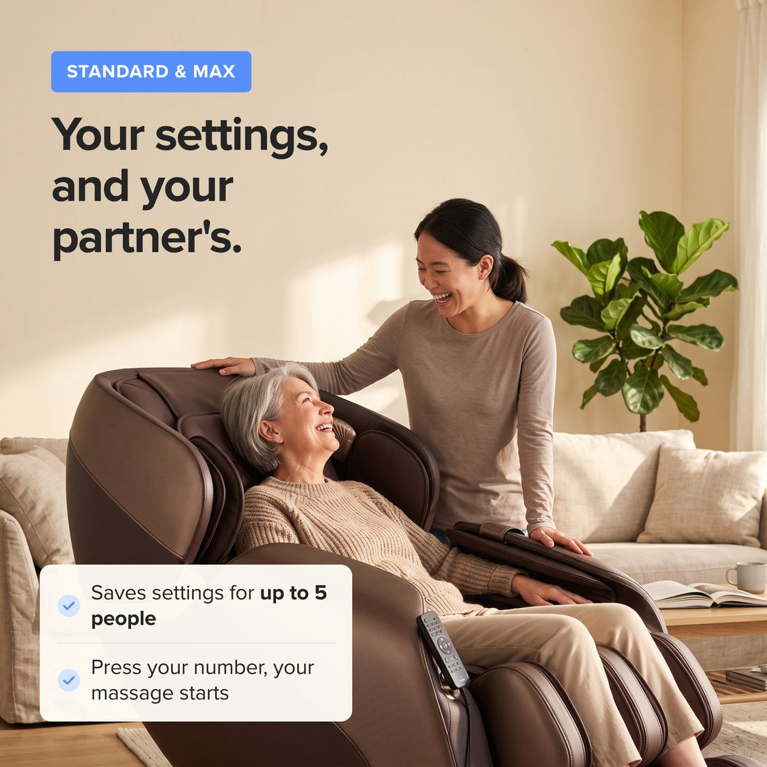 Saved settings for up to 5 people on the Standard and Max