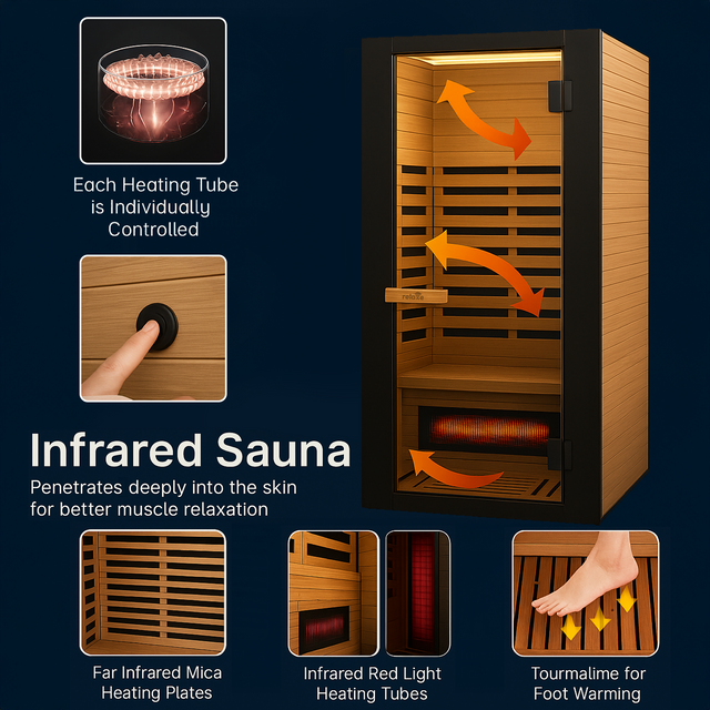 Relaxe Caldera ™ Vollspektrum -Infrarot -Sauna mit Rotlichttherapie Panel